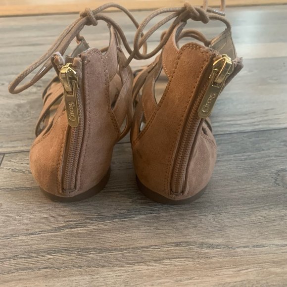 CIRCUS BY SAM EDELMAN TAN FAUX SUEDE ZIP BACK LACE UP GLADIATOR SANDALS 8 - Picture 4 of 7